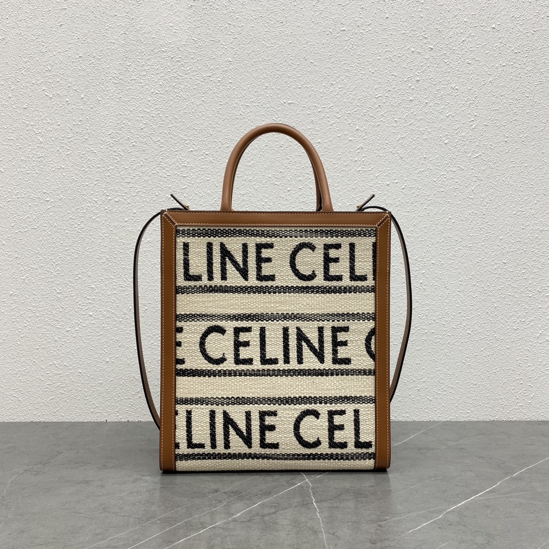 Celine Small Vertical Cabas Textile With Celine Print And Calfskin Cream/Black/Tan 192082